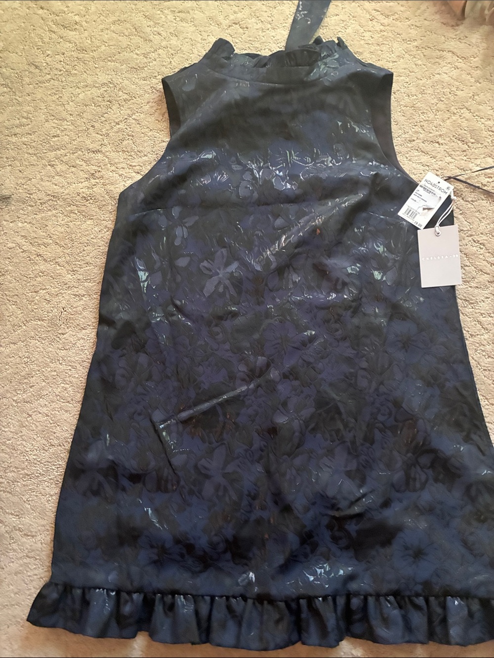 Chelsea 28 - Navy Floral Ruffle Hem Sleeveless Dress